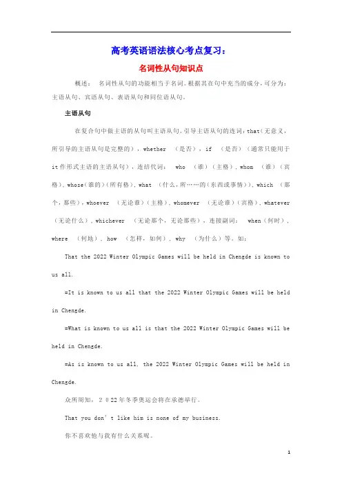 2020_2021学年高考英语语法核心考点复习名词性从句知识点(含参考答案)