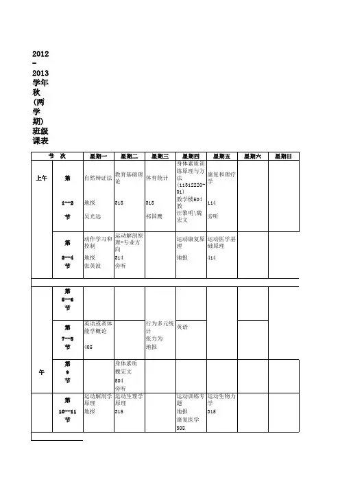 北京体育大学研究生课程表秋季