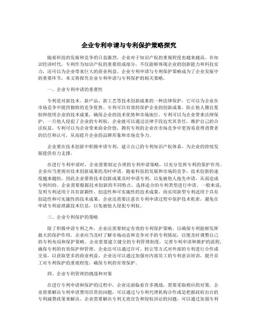 企业专利申请与专利保护策略探究