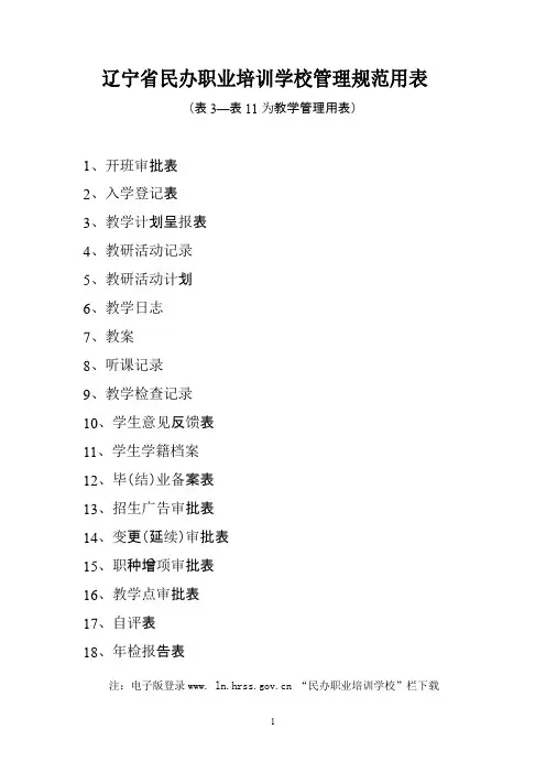辽宁省民办职业培训学校管理规范用表