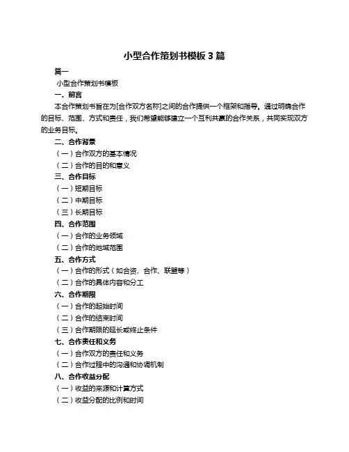 小型合作策划书模板3篇