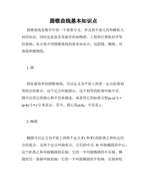 圆锥曲线基本知识点