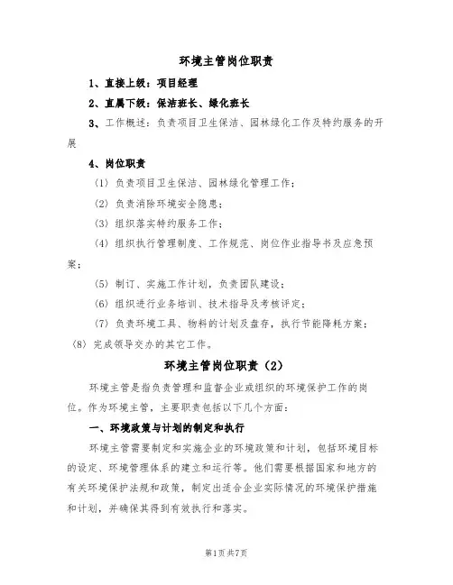环境主管岗位职责（5篇）