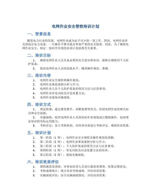 电网作业安全管控培训计划