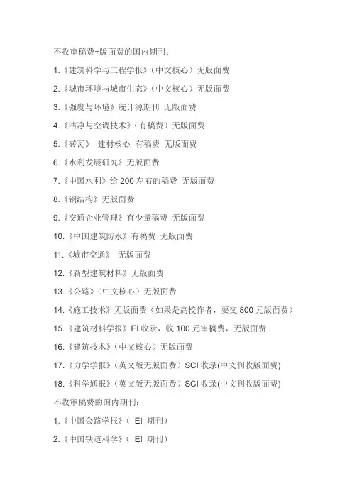 不收审稿费的期刊