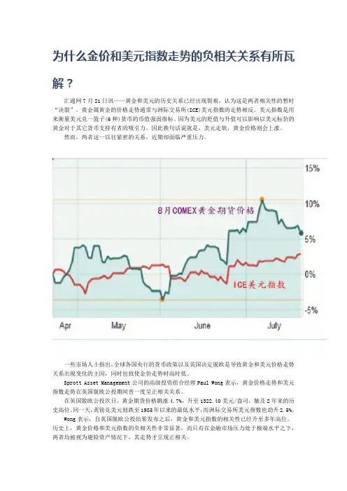 为什么金价和美元指数走势的负相关关系有所瓦解