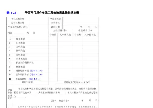 平面闸门埋件安装质量检查表