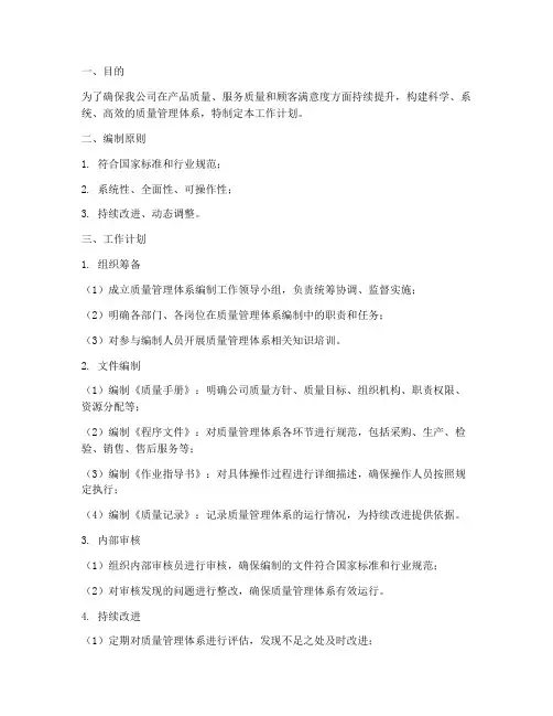 质量管理体系编制工作计划