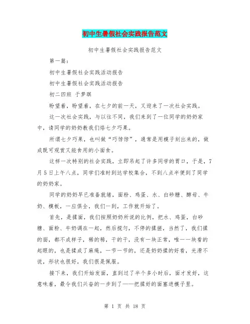 初中生暑假社会实践报告范文(完整版)