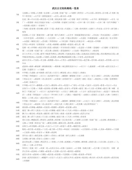 武汉公交轻轨路线一览表