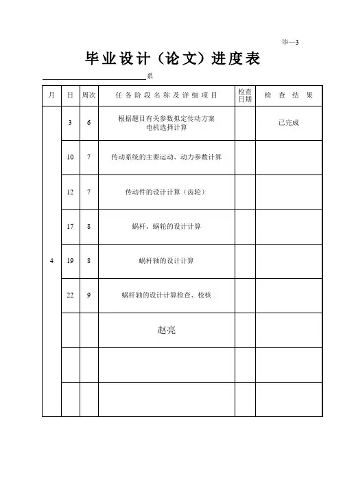 毕设进度表(模板)