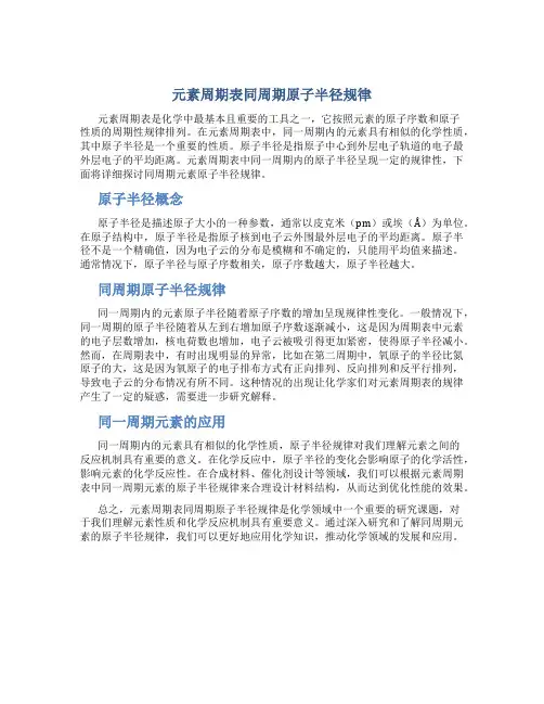 元素周期表同周期原子半径规律