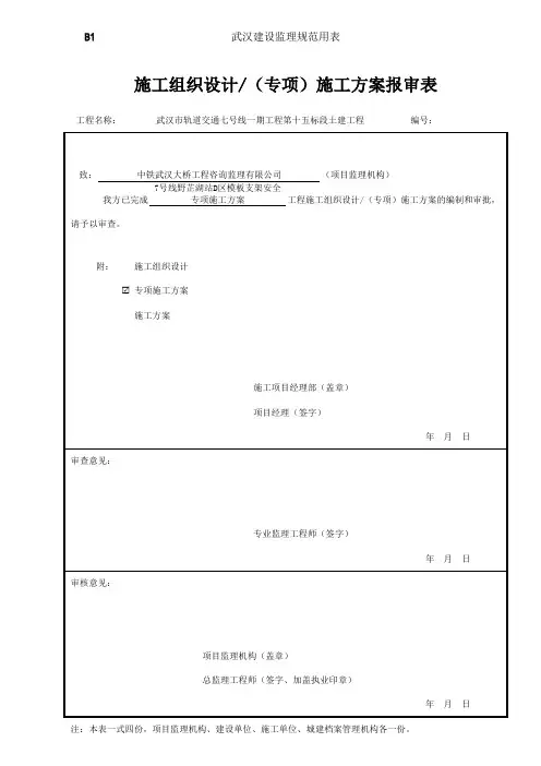专项施工方案报审表封面