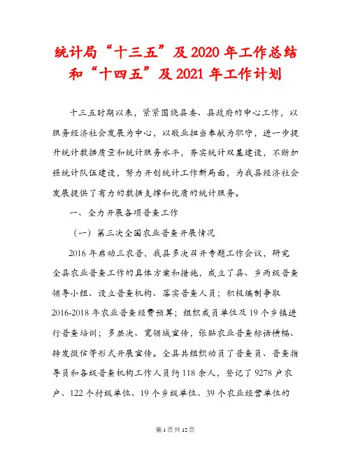 统计局“十三五”及2020年工作总结和“十四五”及2021年工作计划