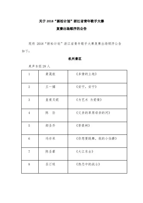 关于2018新松计划浙江省青年歌手大赛