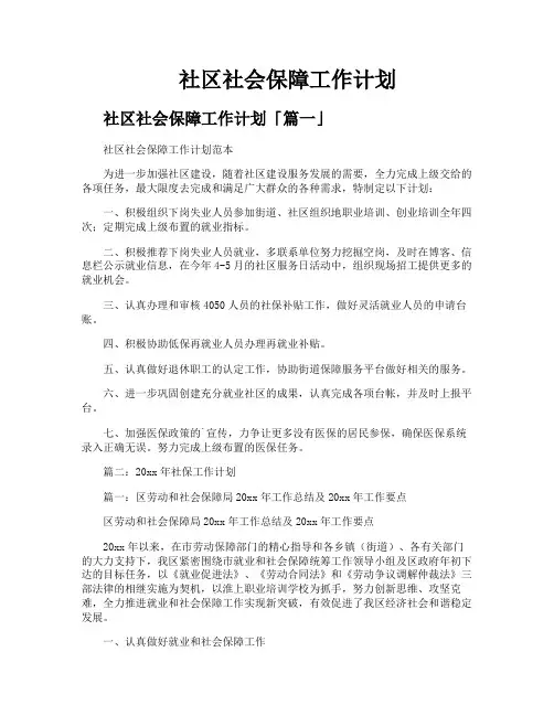 社区社会保障工作计划