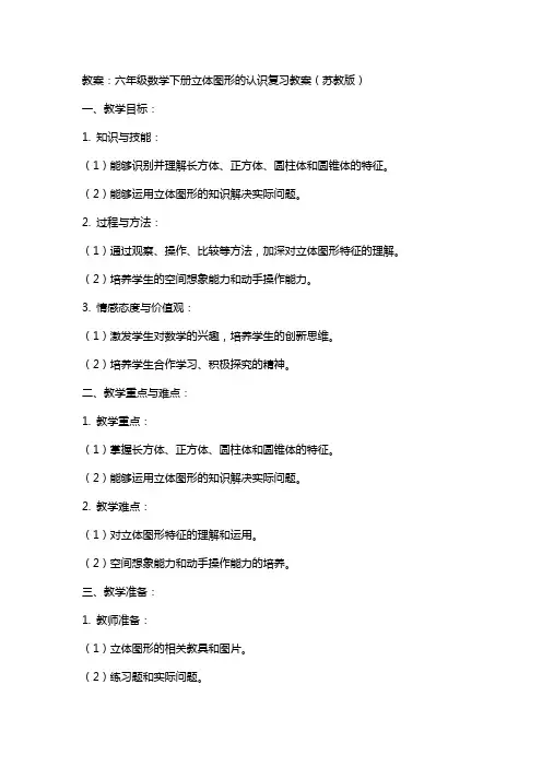 六年级数学下册 立体图形的认识复习教案 苏教版
