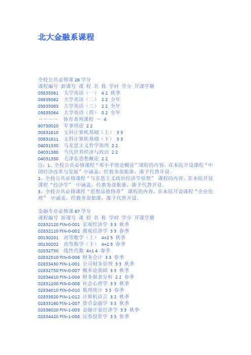 北大金融系课程