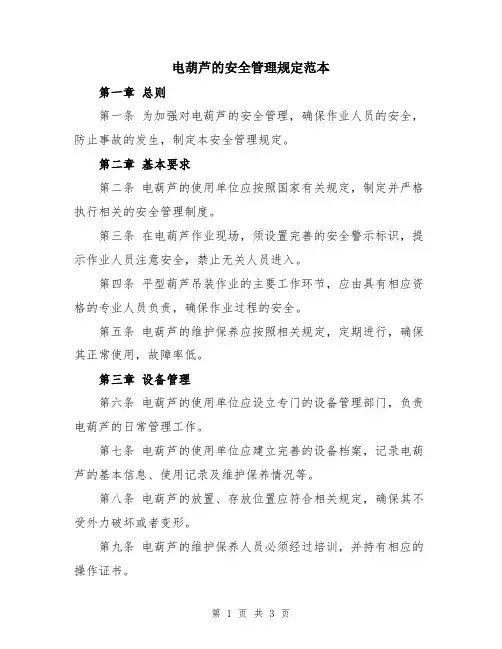 电葫芦的安全管理规定范本