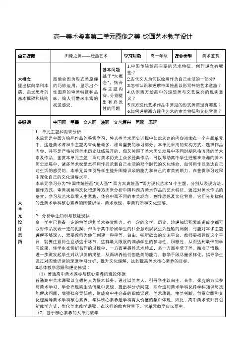 【教案】第二单元+图像之美——绘画艺术+教学设计高中美术人美版(2019)必修《美术鉴赏》