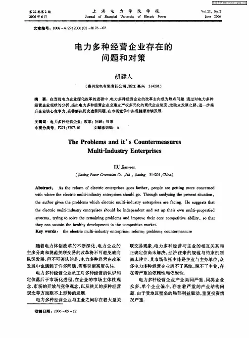 电力多种经营企业存在的问题和对策
