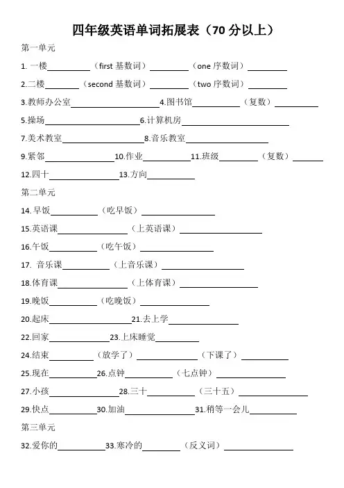 新人教版四年级下册英语单词拓展表