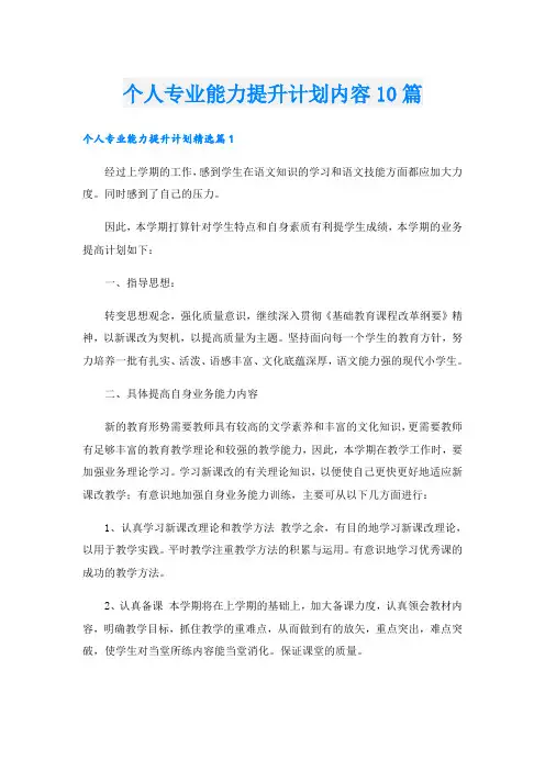 个人专业能力提升计划内容10篇