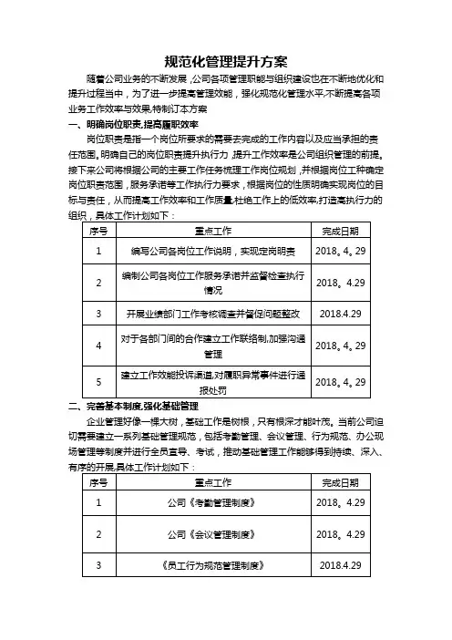 规范化管理提升方案