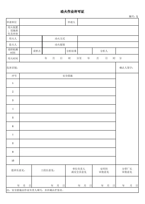 安全作业票证(动火作业许可证)