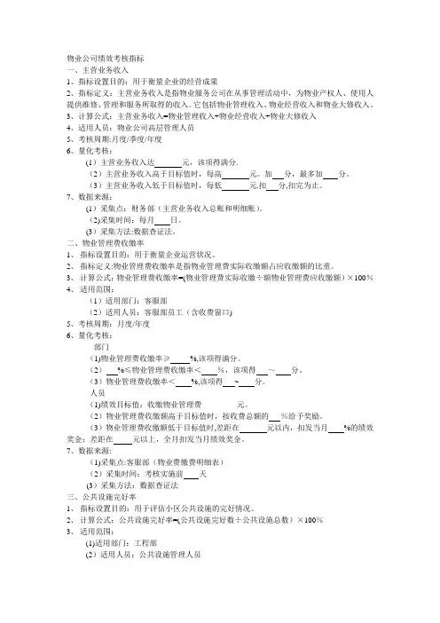 物业公司绩效考核指标