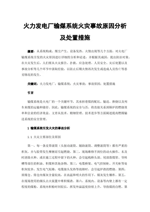 火力发电厂输煤系统火灾事故原因分析及处置措施