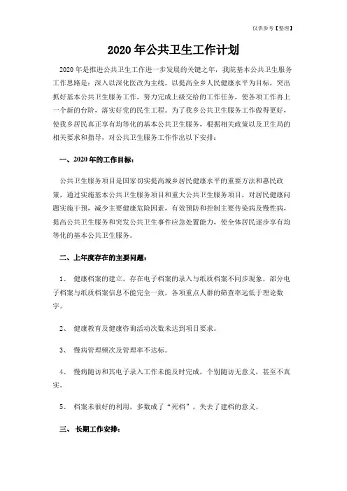 2020年公共卫生工作计划