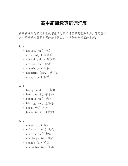 高中新课标英语词汇表