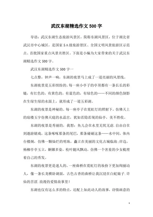 武汉东湖精选作文500字