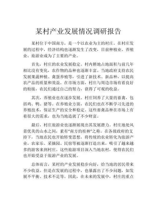某村产业发展情况调研报告