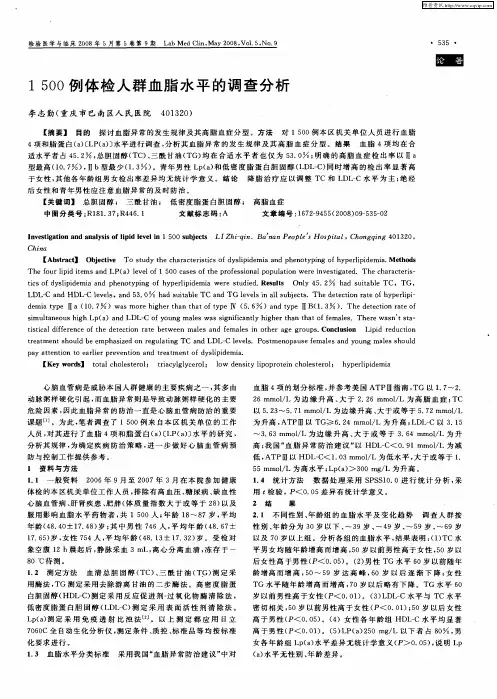 1500例体检人群血脂水平的调查分析