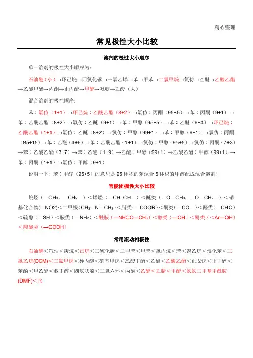 常用溶剂极性大小
