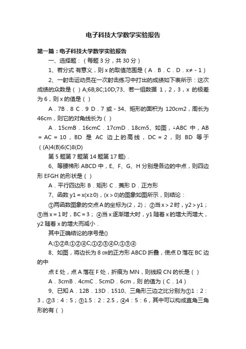 电子科技大学数学实验报告