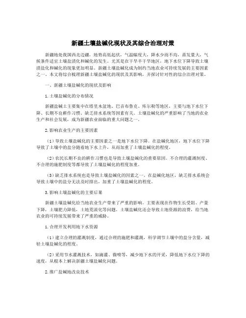 新疆土壤盐碱化现状及其综合治理对策