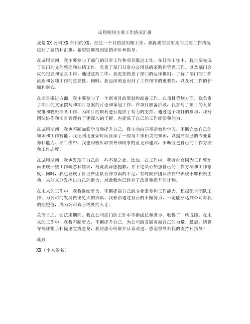 试用期间主要工作情况汇报