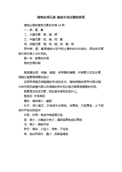 植物必须元素-氮缺少或过量的表现