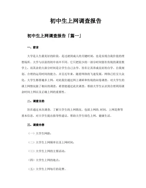 初中生上网调查报告