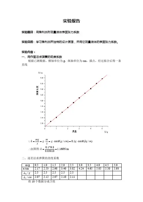 表面张力实验报告(附数据及处理)