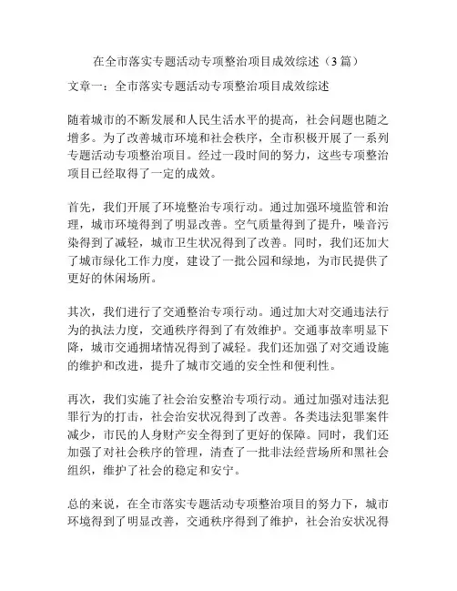 在全市落实专题活动专项整治项目成效综述(3篇)