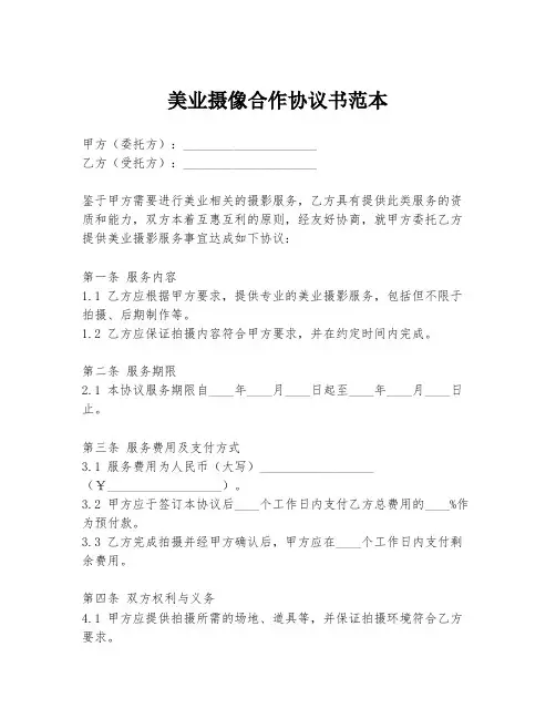 美业摄像合作协议书范本