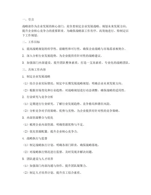 战略部部门工作规划