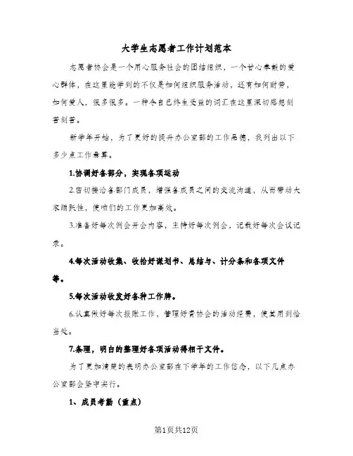 2024年大学生志愿者工作计划范本（4篇）