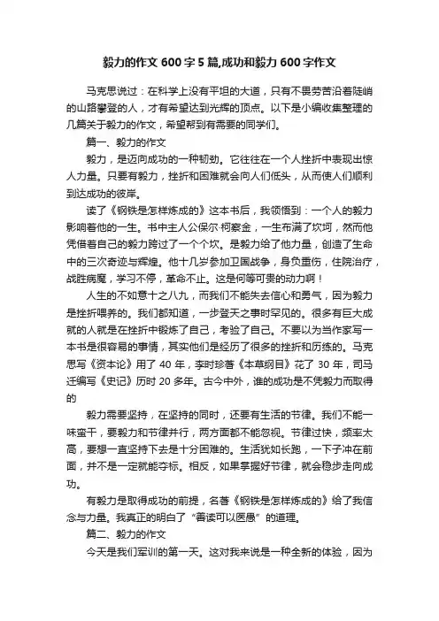 毅力的作文600字5篇,成功和毅力600字作文