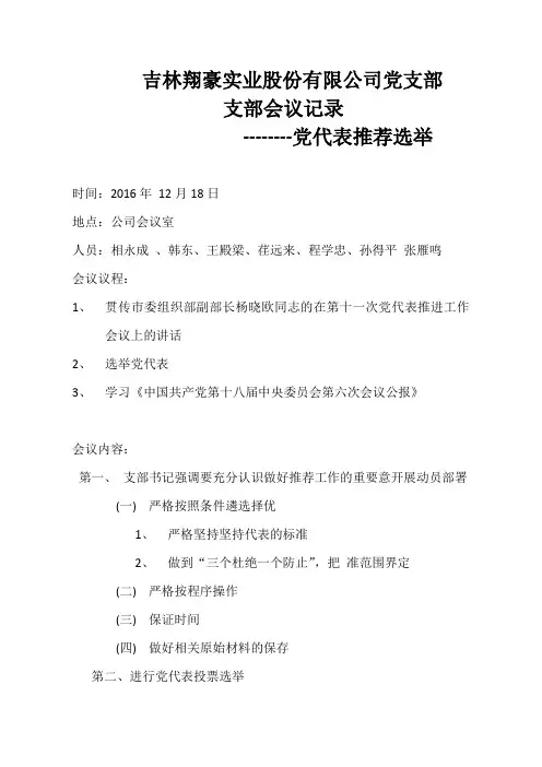 党代表推荐选举会议记录