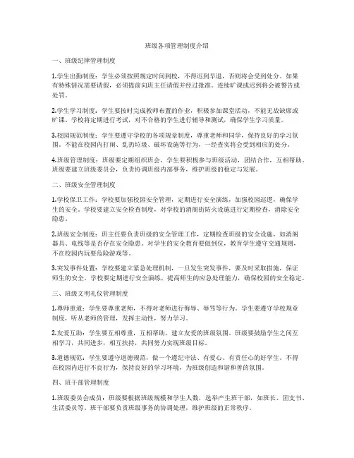 班级各项管理制度介绍